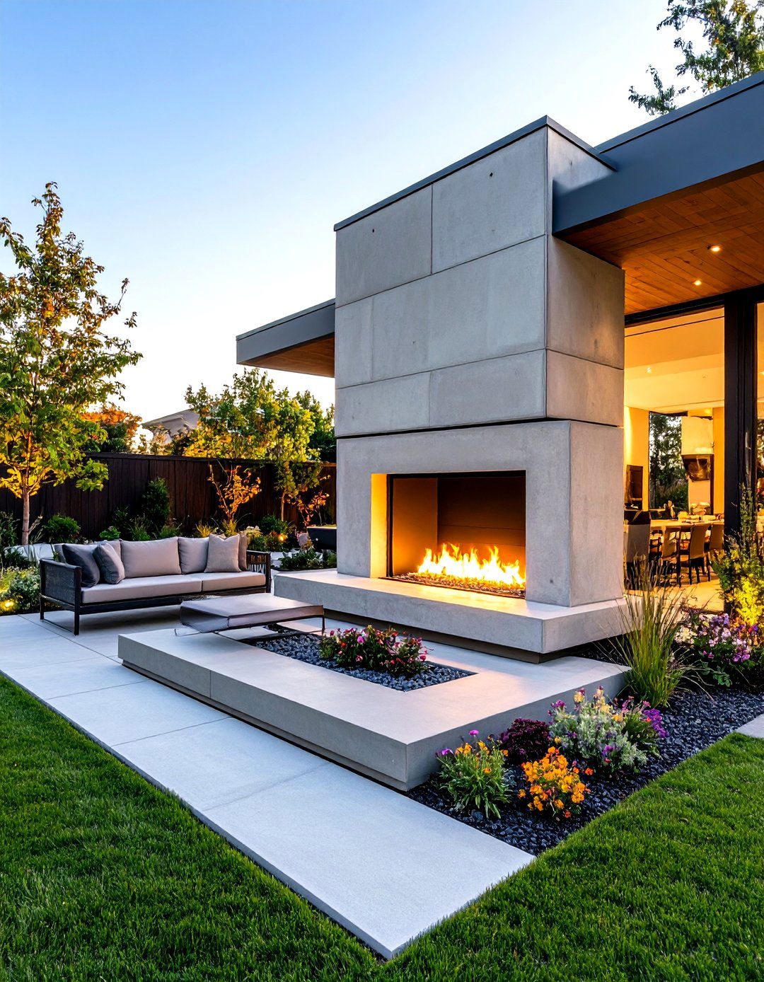 Contemporary Concrete Outdoor Corner Fireplace - 20 Outdoor Corner Fireplace Ideas