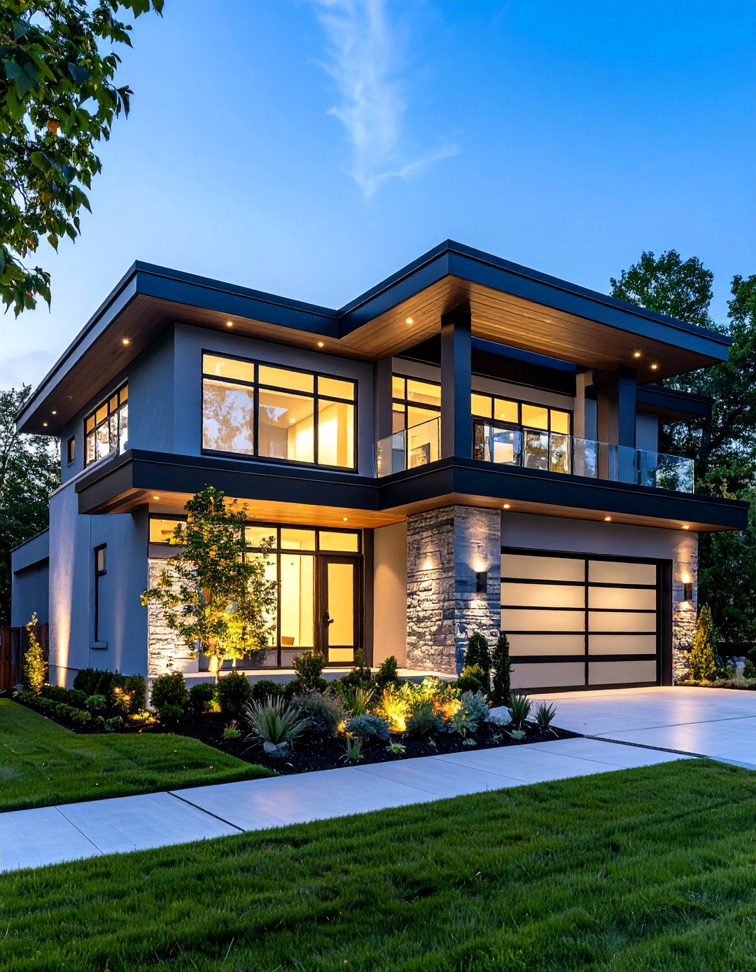 Contemporary ContrastBlue Stucco and Black Steel - 20 Dark Blue House With Black Trim