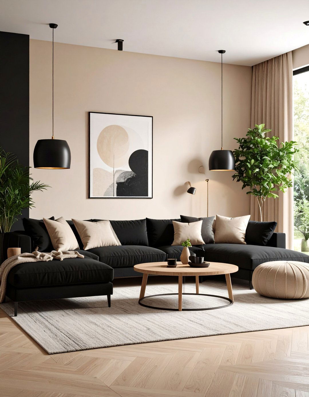 Contemporary Cream and Black Living Room - 20 Cream and Black Living Room Ideas