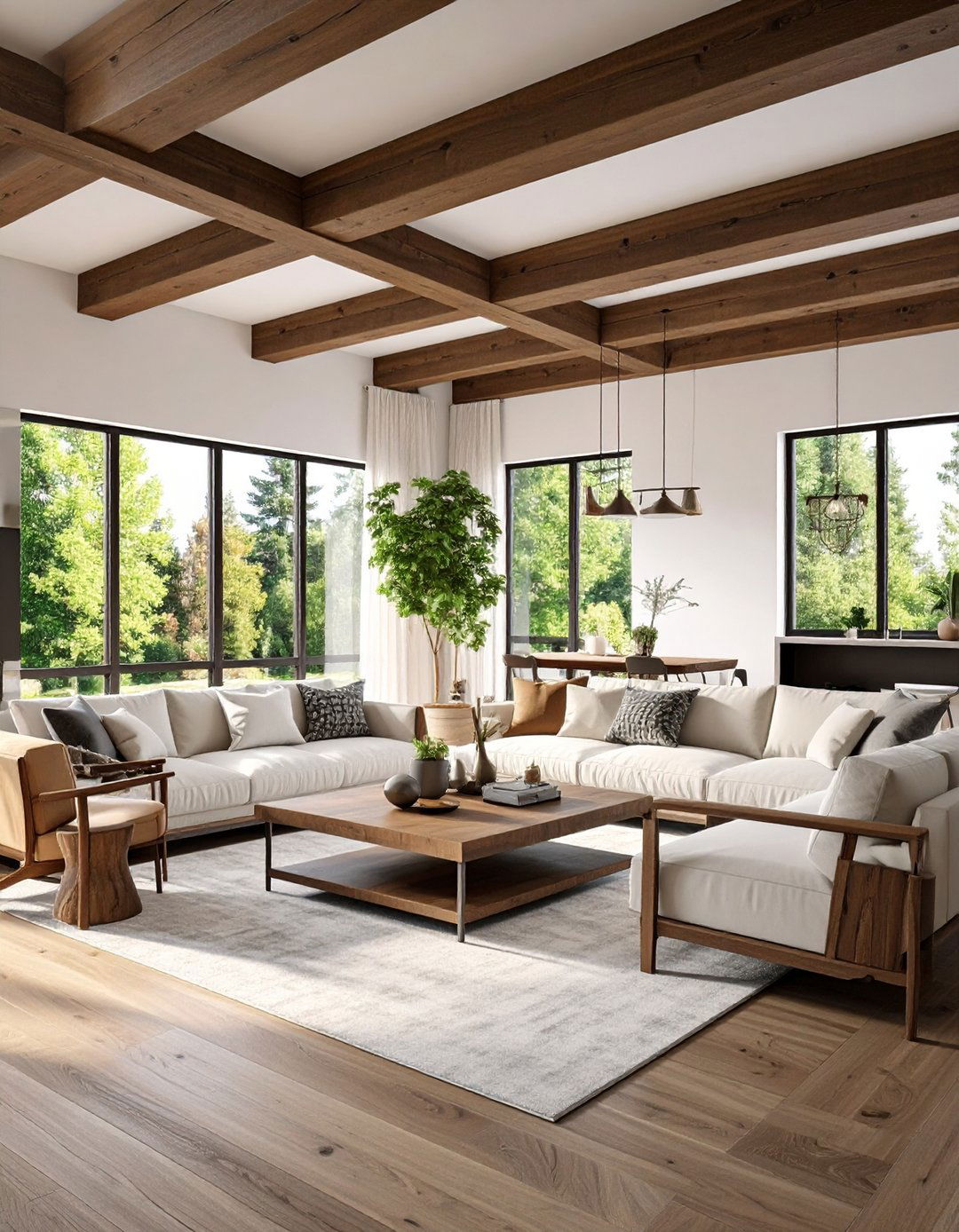 Contemporary Dark Wood Exposed Beam Living Room - 20 Exposed Beam Living Room Ideas
