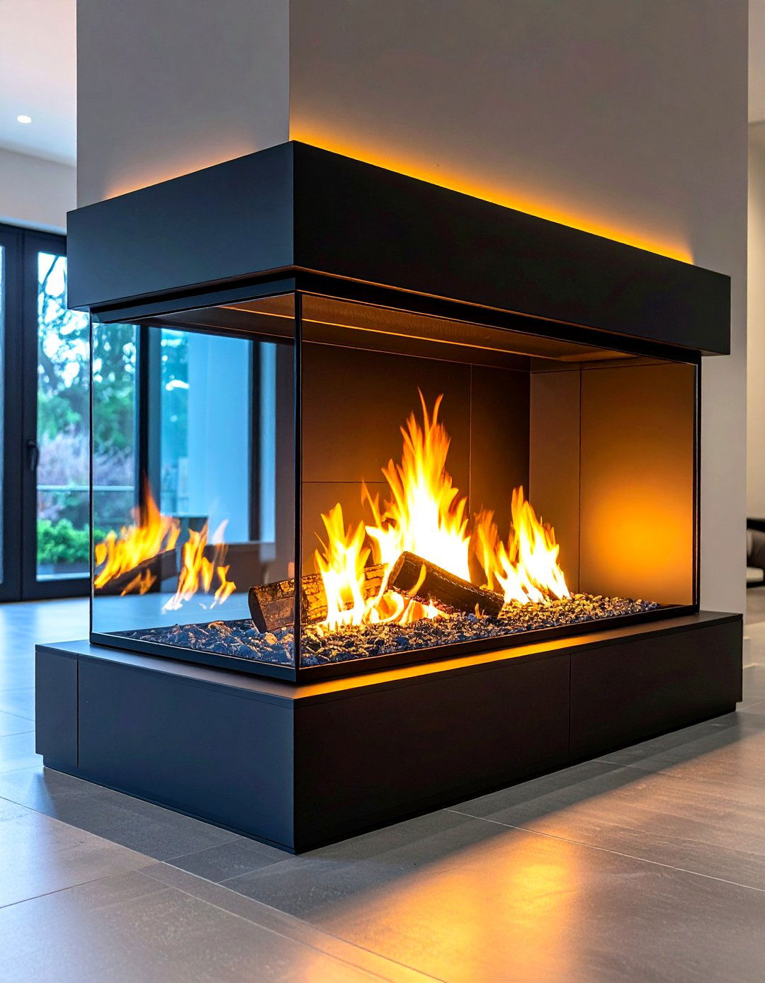 Contemporary Electric Peninsula Fireplace with Smart Controls - 20 3 Sided Fireplace Ideas