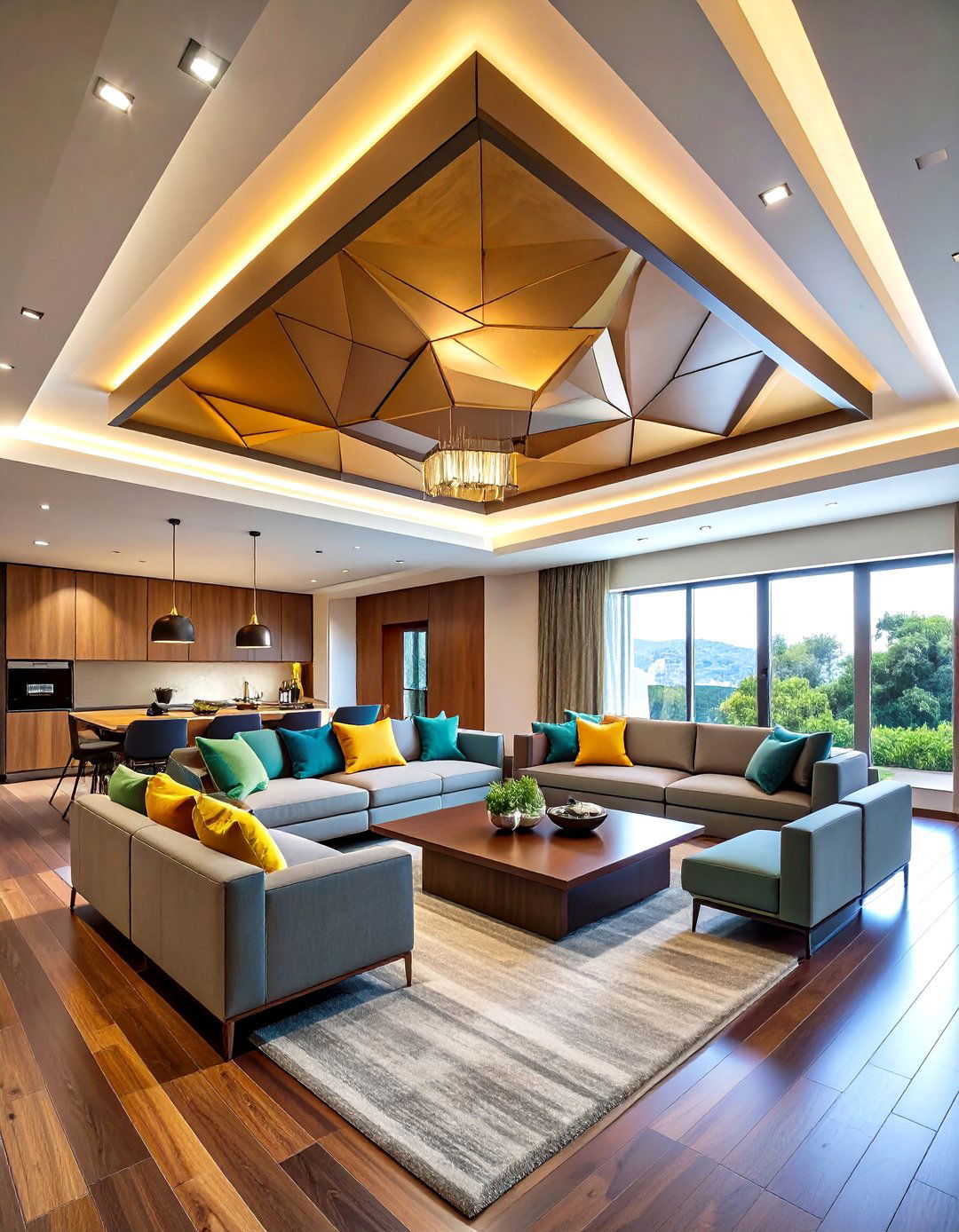 Contemporary Geometric Reverse Tray Ceiling - 20 Reverse Tray Ceiling Ideas