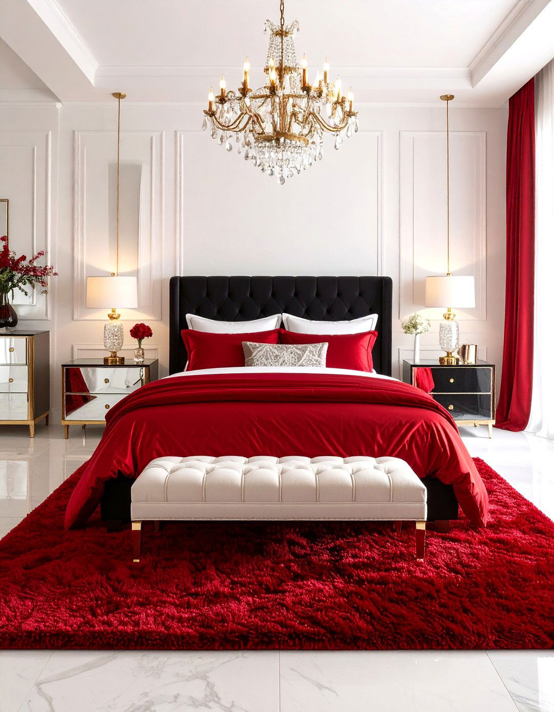 Contemporary Glam Red and Black Bedroom - 20 Red and Black Bedroom Ideas