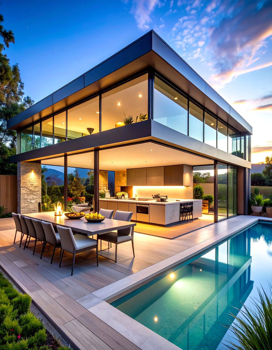 Contemporary Glass Box Pool House With Outdoor Kitchen - 20 Pool House With Outdoor Kitchen Ideas