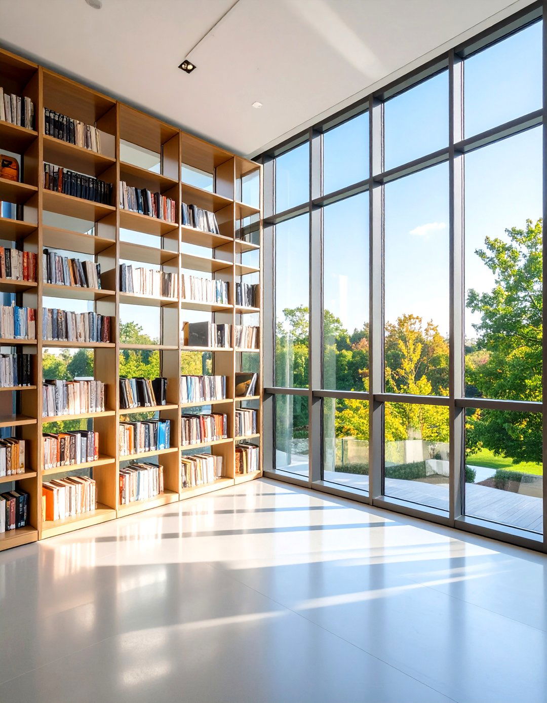 Contemporary Glass Front Bookcases Around Window - 20 Bookcases Around Window Design Ideas