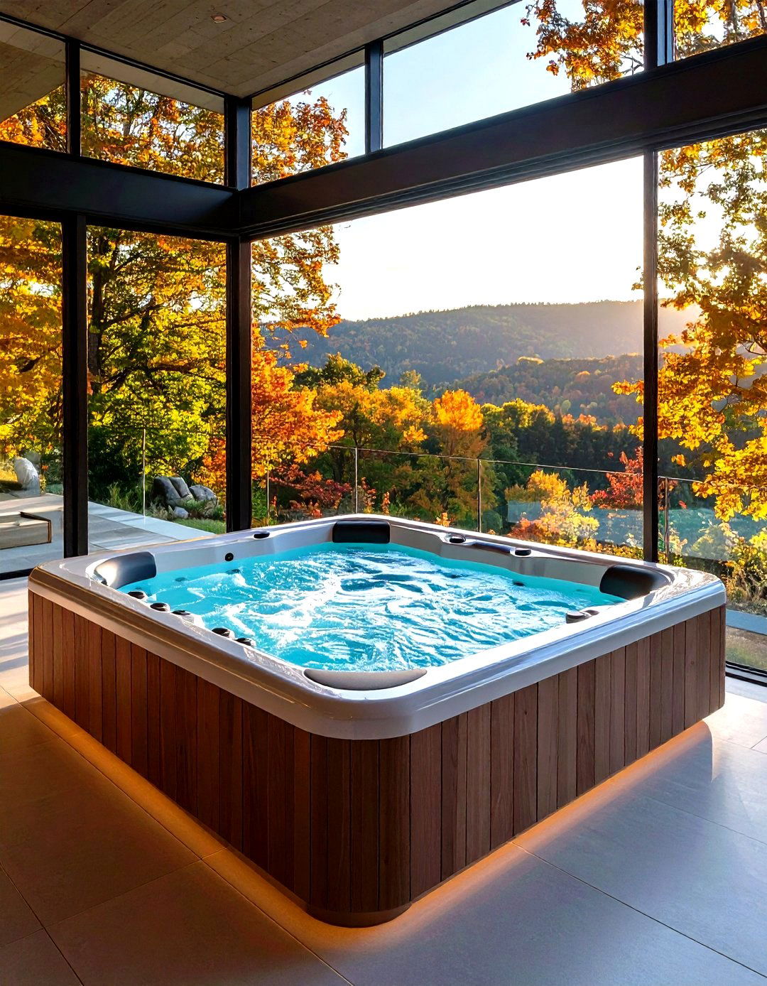 Contemporary Glass Panel Walls - 20 Sunken Hot Tub Ideas