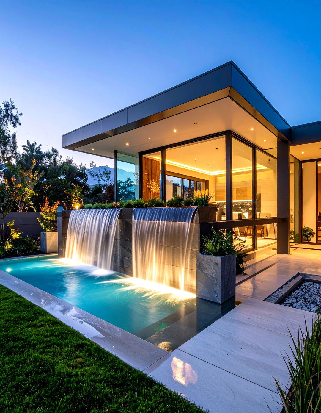 Contemporary Glass Pondless Waterfall - 20 Pondless Waterfall Design Ideas