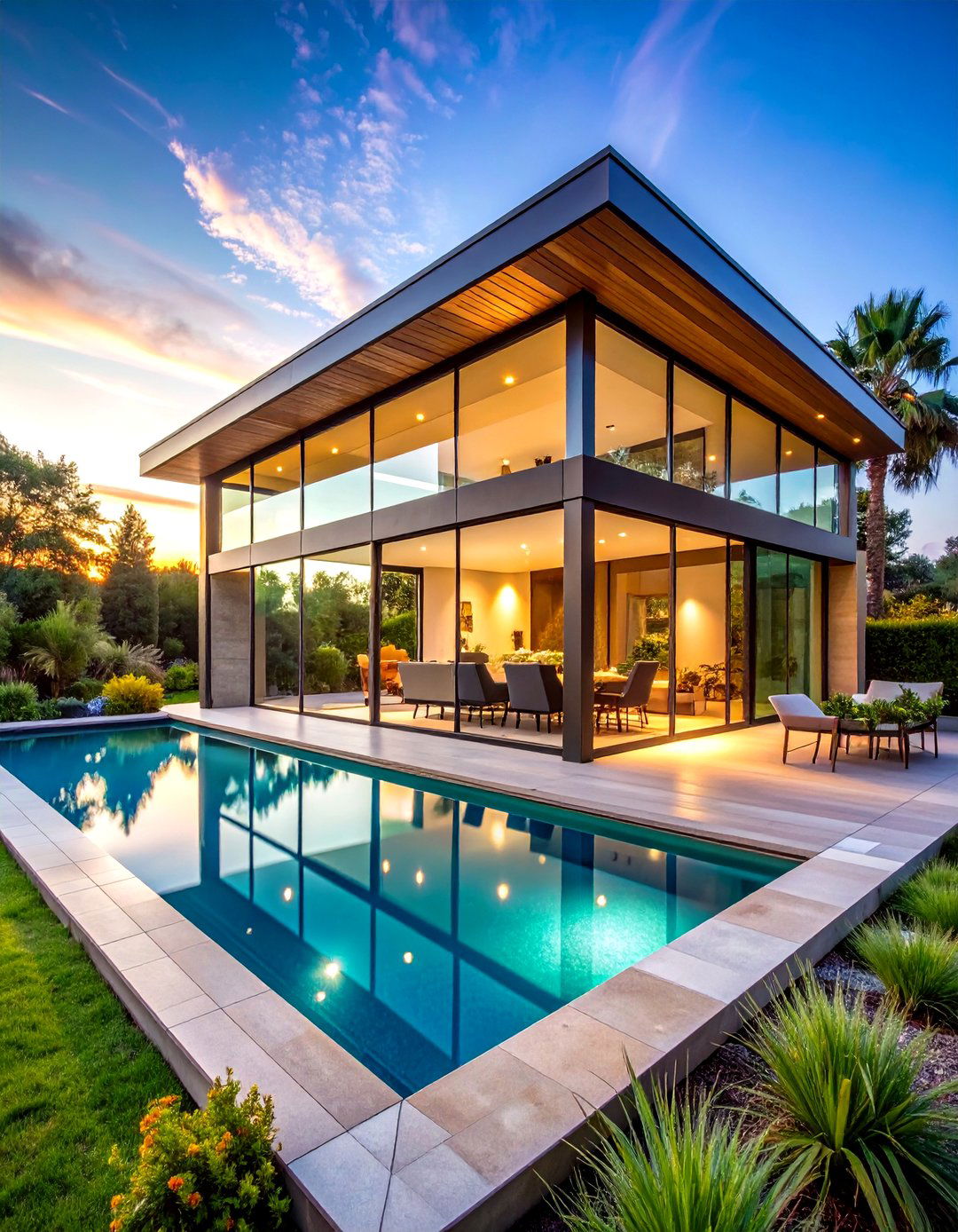 Contemporary Glass Pool House with Infinity Views - 20 Pool House Ideas