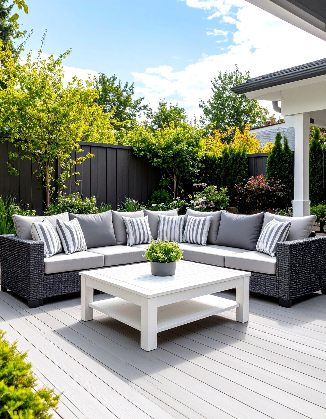 Contemporary Grey and White Outdoor Patio Lounge - 20 Grey and White House Interior Design Ideas