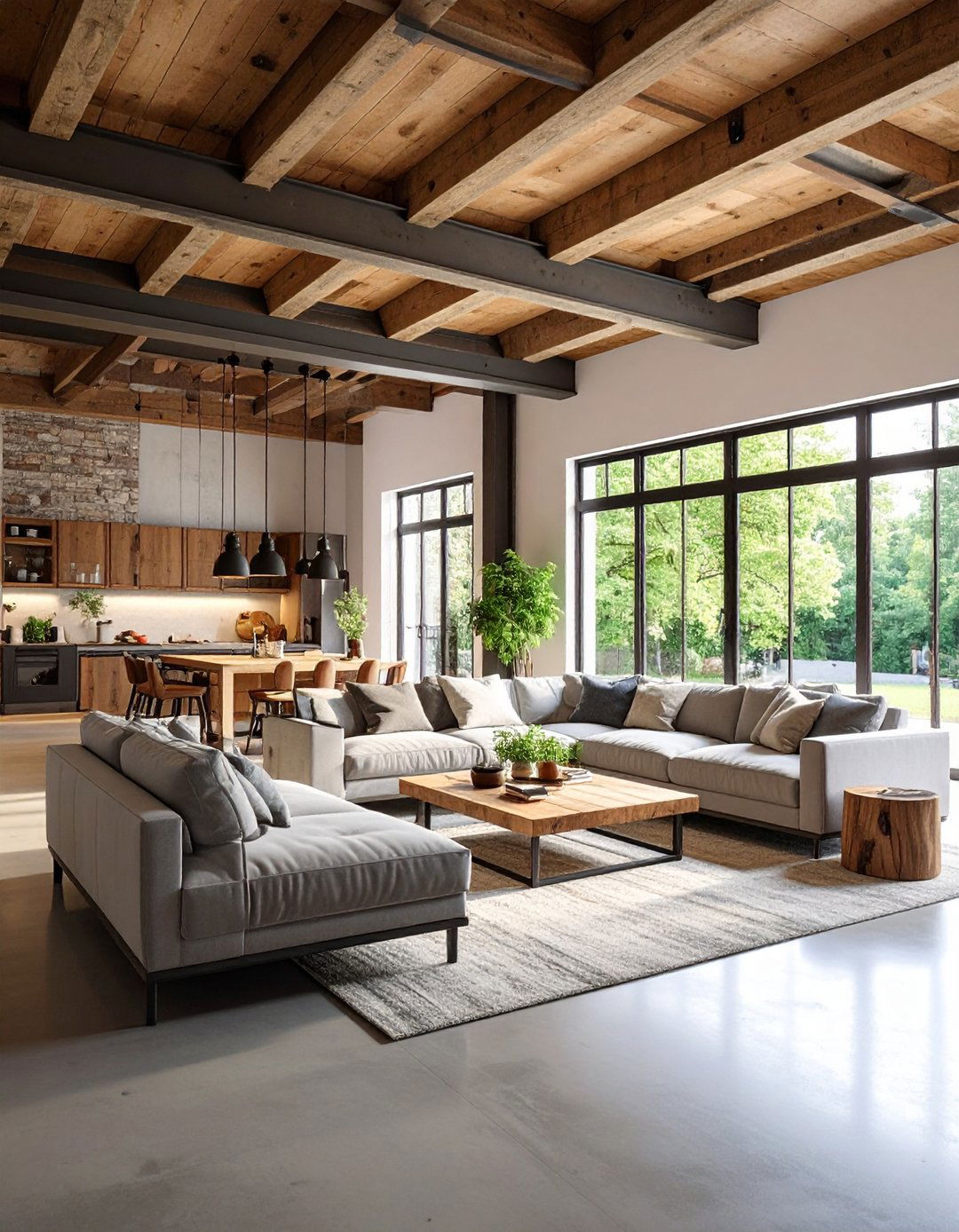 Contemporary Industrial Exposed Beam Living Room - 20 Exposed Beam Living Room Ideas