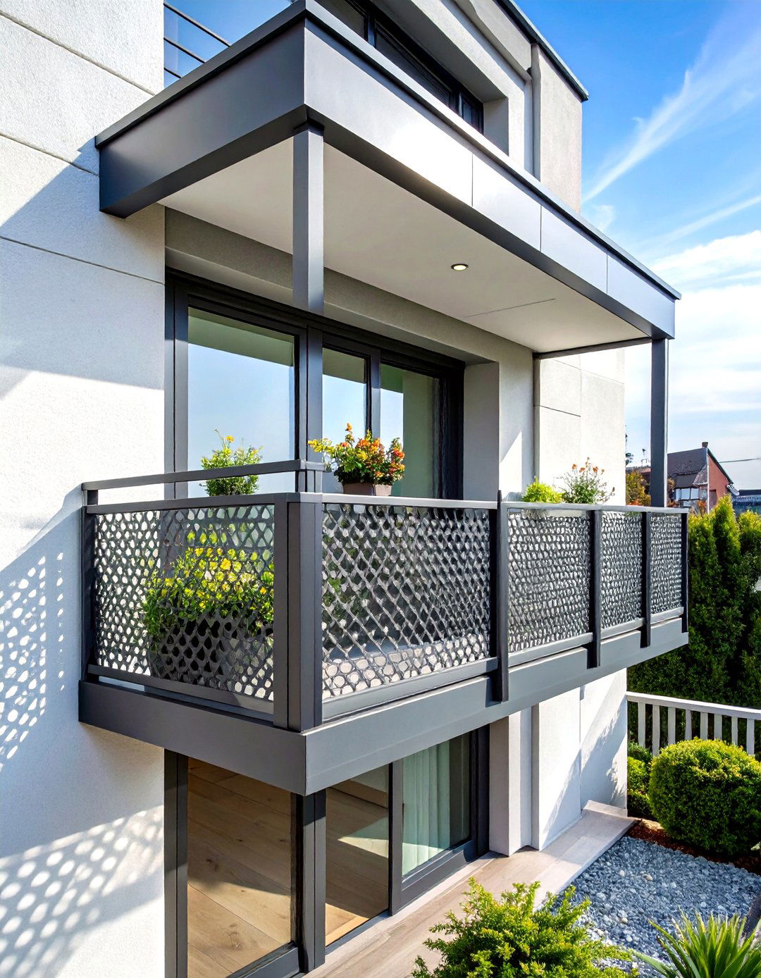 Contemporary Juliet Balcony with Perforated Metal Panels - 20 Juliet Balcony Ideas