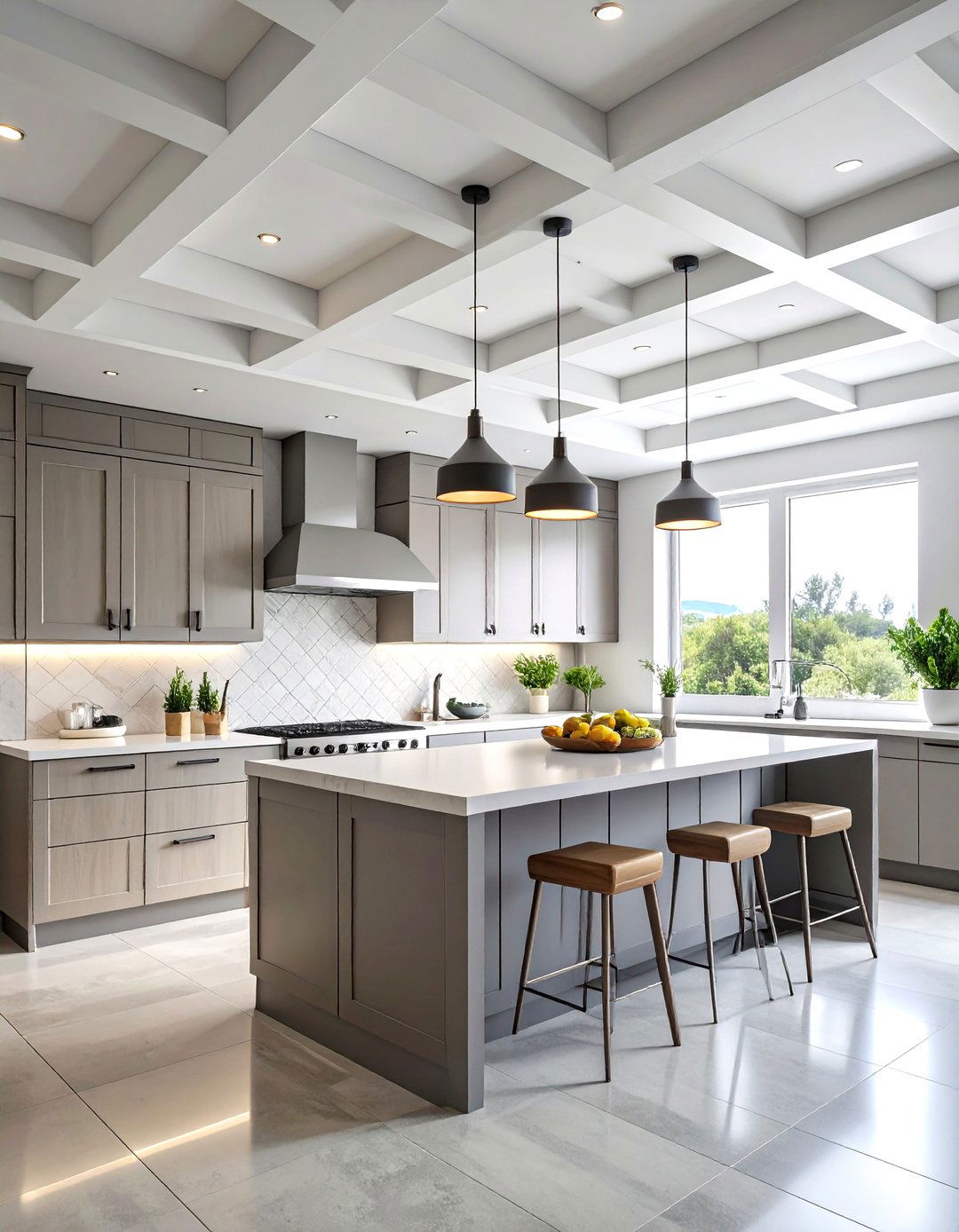 Contemporary Kitchen Ceiling Coffered Design - 20 Kitchen Ceiling Ideas