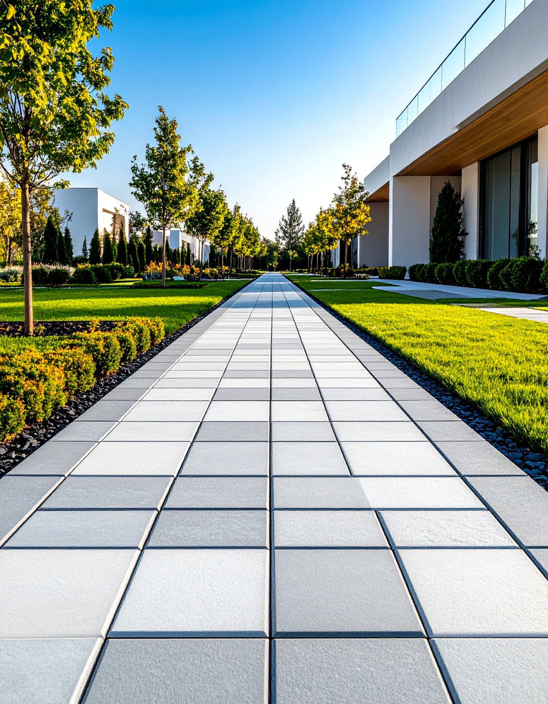 Contemporary Linear Cobblestone Walkway - 20 Cobble Stone Walkway Ideas