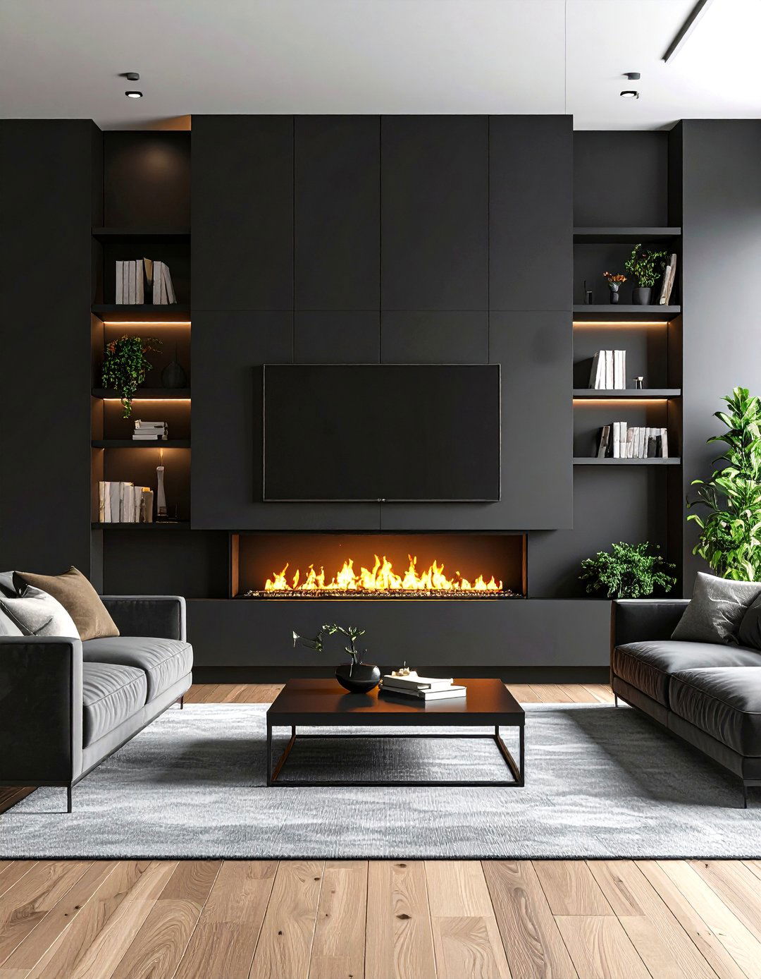 Contemporary Linear Fireplace with Built In Entertainment Center - 20 Linear Fireplace Ideas With Tv Above