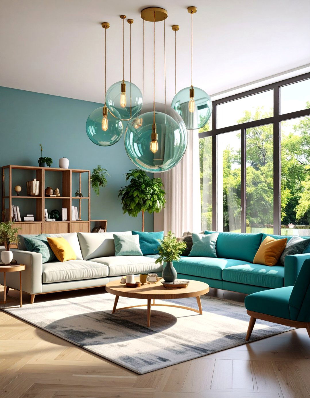 Contemporary Living Room Ceiling Lighting with Sculptural Glass Globes - 20 Living Room Ceiling Lighting Ideas
