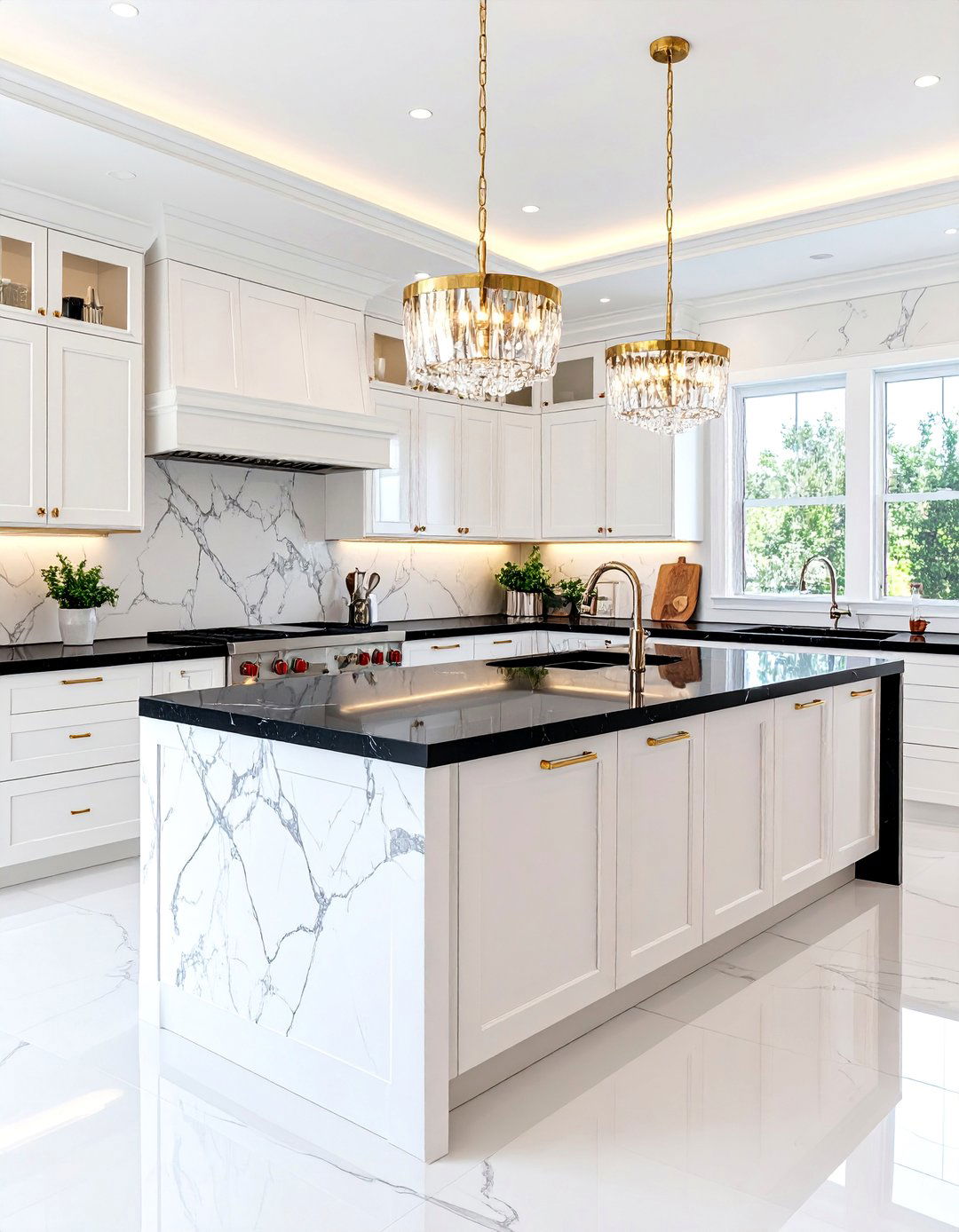 Contemporary Luxe Kitchen With Dark Countertops and Light Cabinets - 20 kitchen with dark countertops and light cabinets
