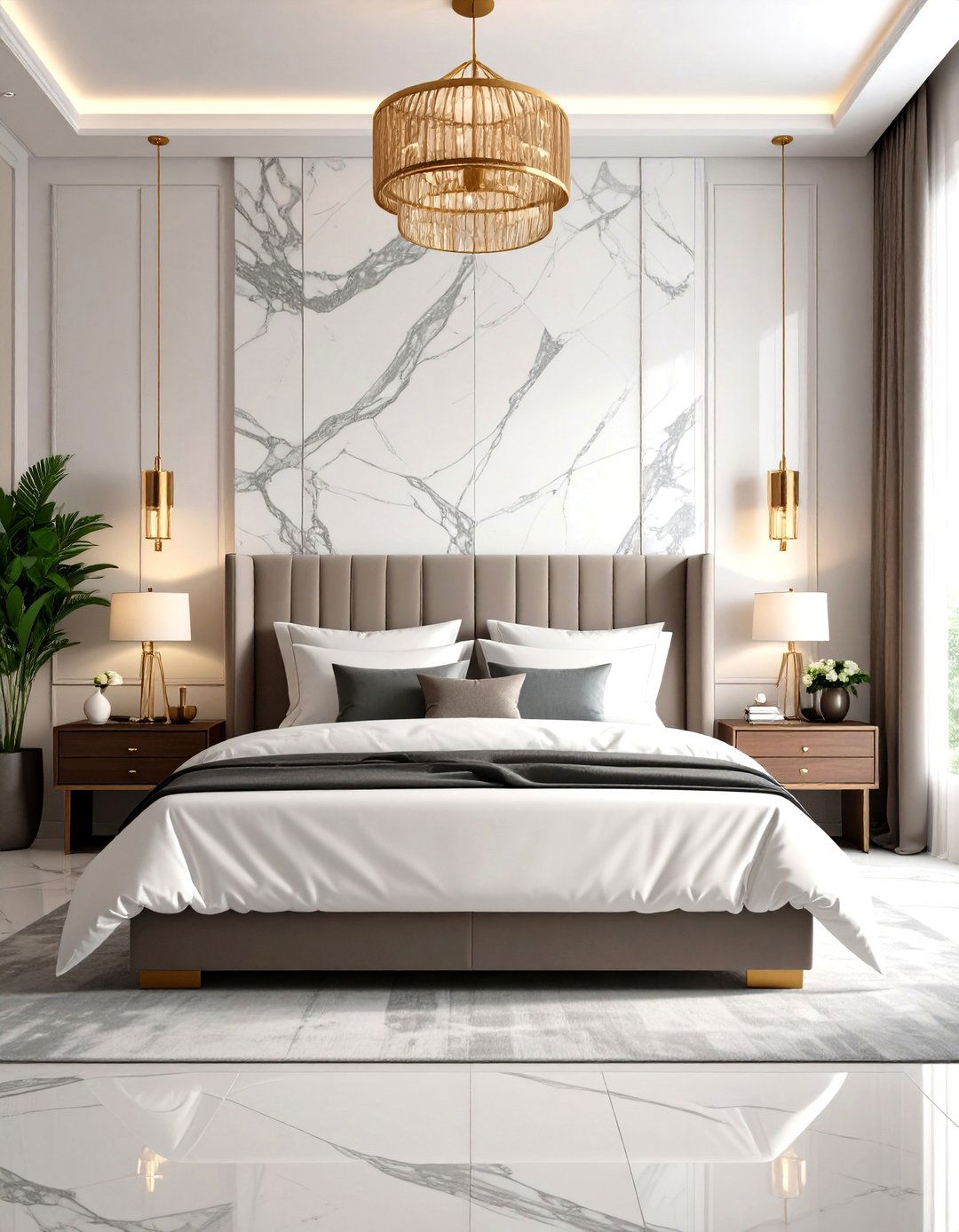 Contemporary Marble Bed Design with Stone Headboard Features - 20 Unique Bed Design Ideas