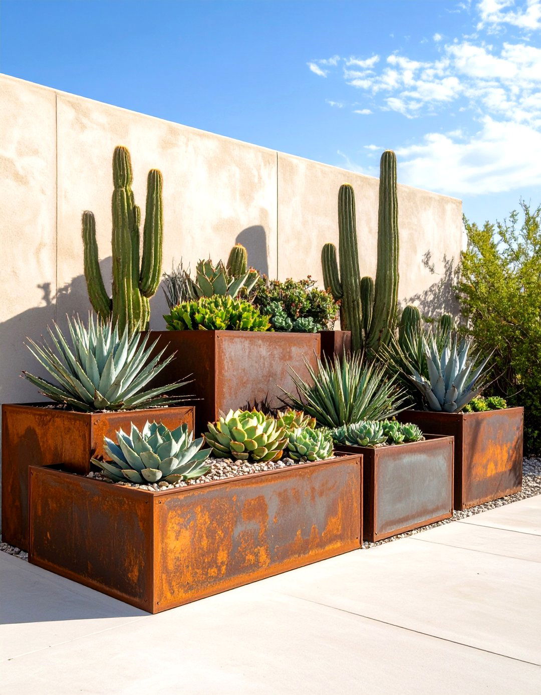 Contemporary Metal Accent Planters Desert Landscape - 20 Desert Landscape Ideas