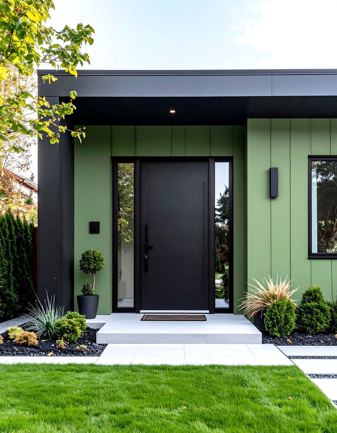 Contemporary Minimalism - 20 Sage Green House With Black Door