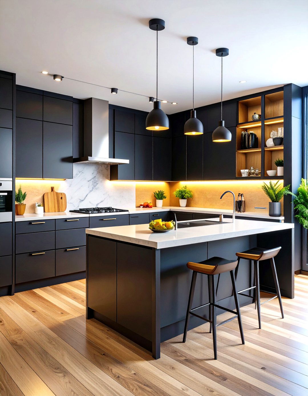 Contemporary Minimalist Black Cabinets - 20 kitchens with beautiful black cabinets
