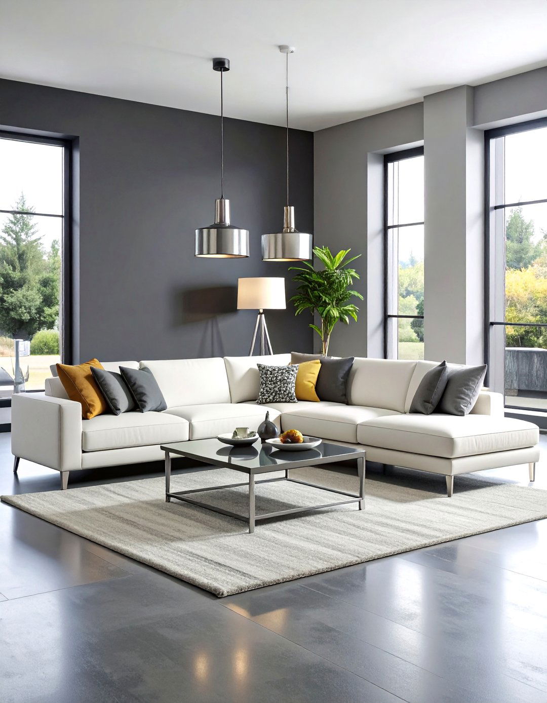 Contemporary Minimalist Grey Walls Black Trim Living Room - 20 living room grey walls black trim