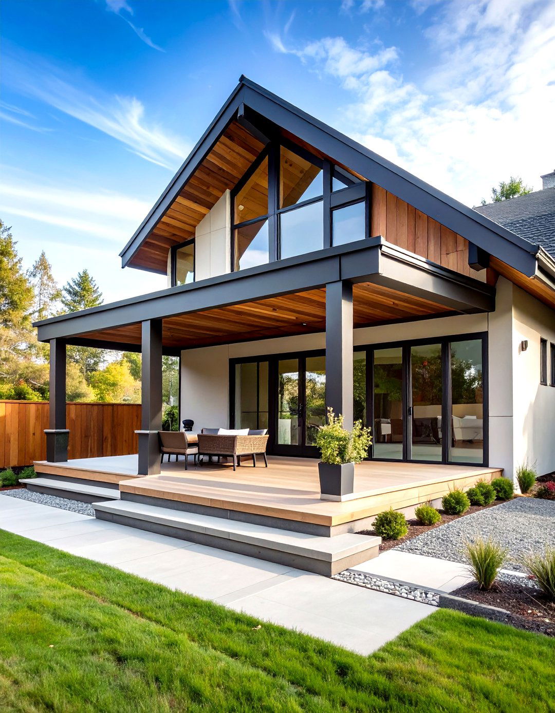 Contemporary Minimalist Open Gable Porch with Clean Lines - 20 Open Gable Porch Ideas