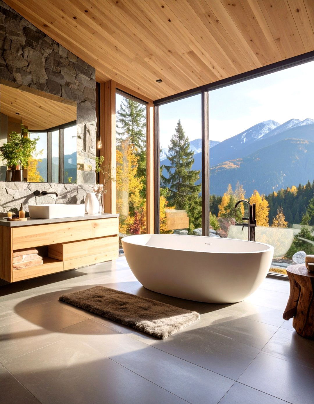 Contemporary Mountain Log Cabin Bathroom - 20 Log Cabin Interior Design Ideas