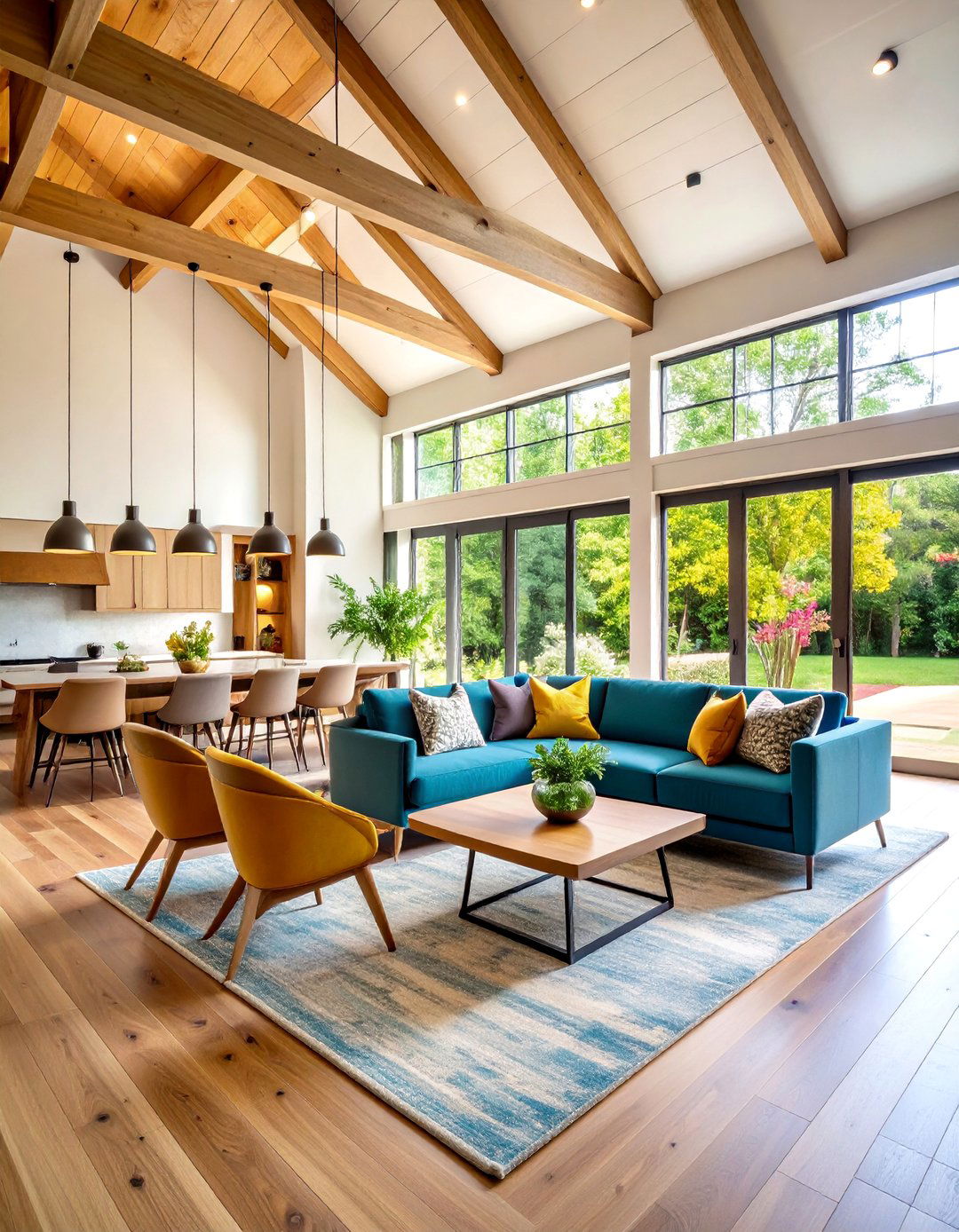 Contemporary Open Concept Living Room Vaulted Ceiling Design - 20 Living Room Vaulted Ceiling Ideas