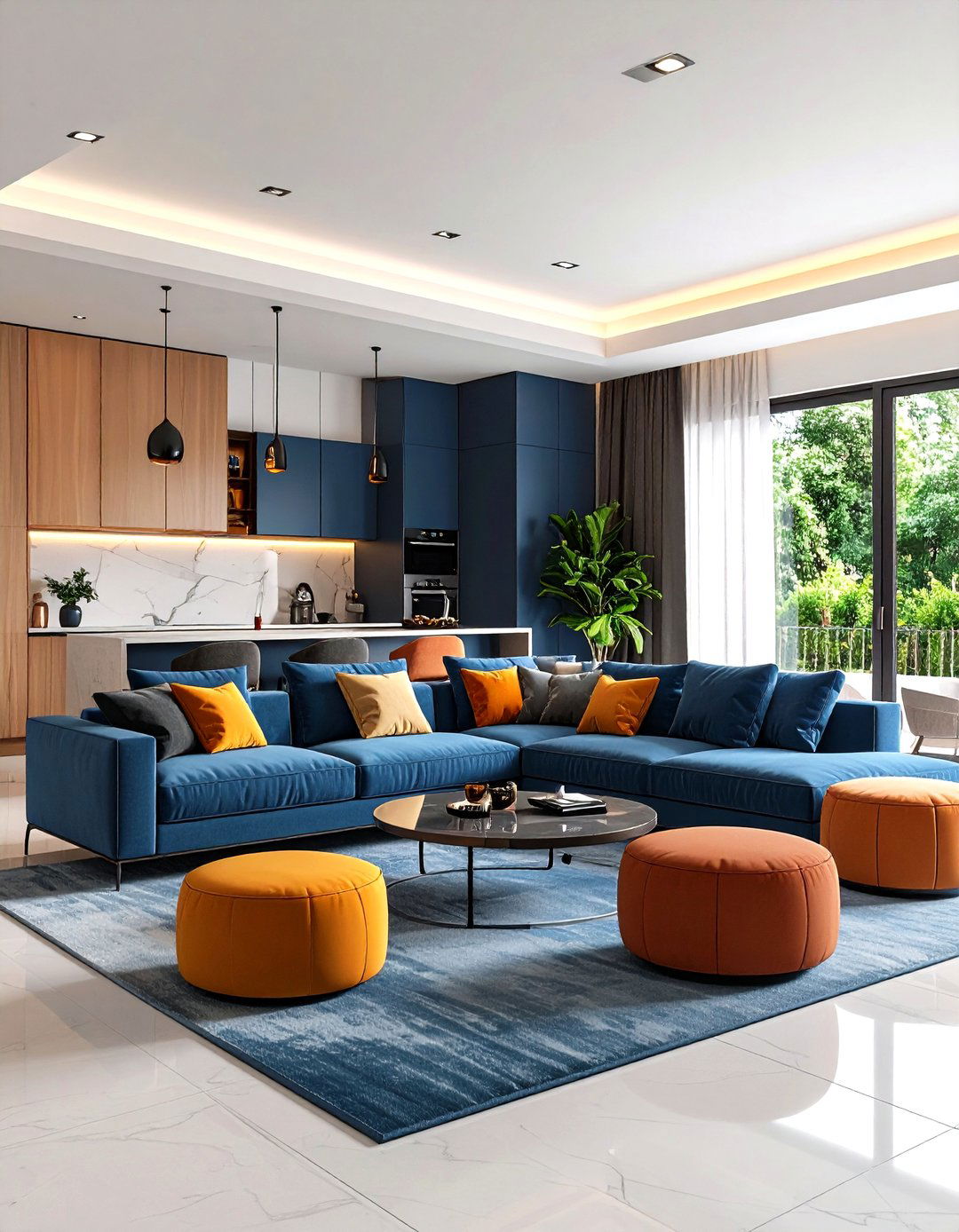 Contemporary Orange and Blue Living Room - 20 orange and blue living room ideas