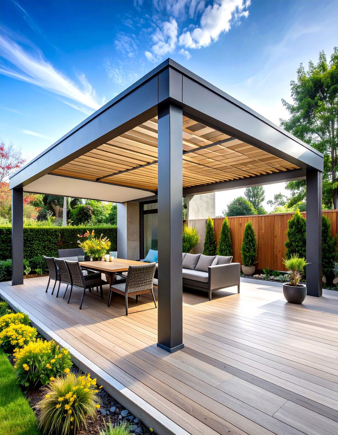 Contemporary Patio Pergola with Retractable Canopy - 20 Patio Pergola Ideas