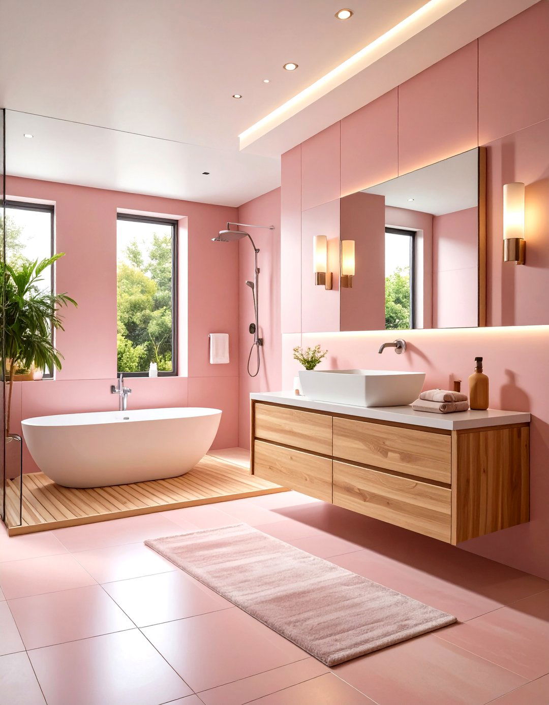Contemporary Pink Bathroom Minimalist Design - 20 Pink Bathroom Ideas