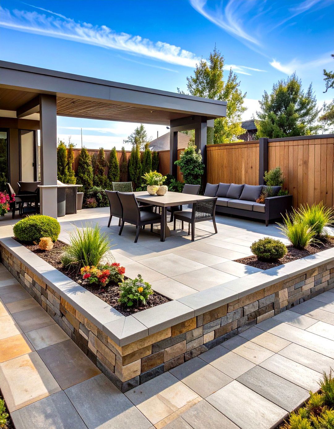 Contemporary Polished Raised Concrete Patio with Glass Railings - 20 Raised Concrete Patio Ideas