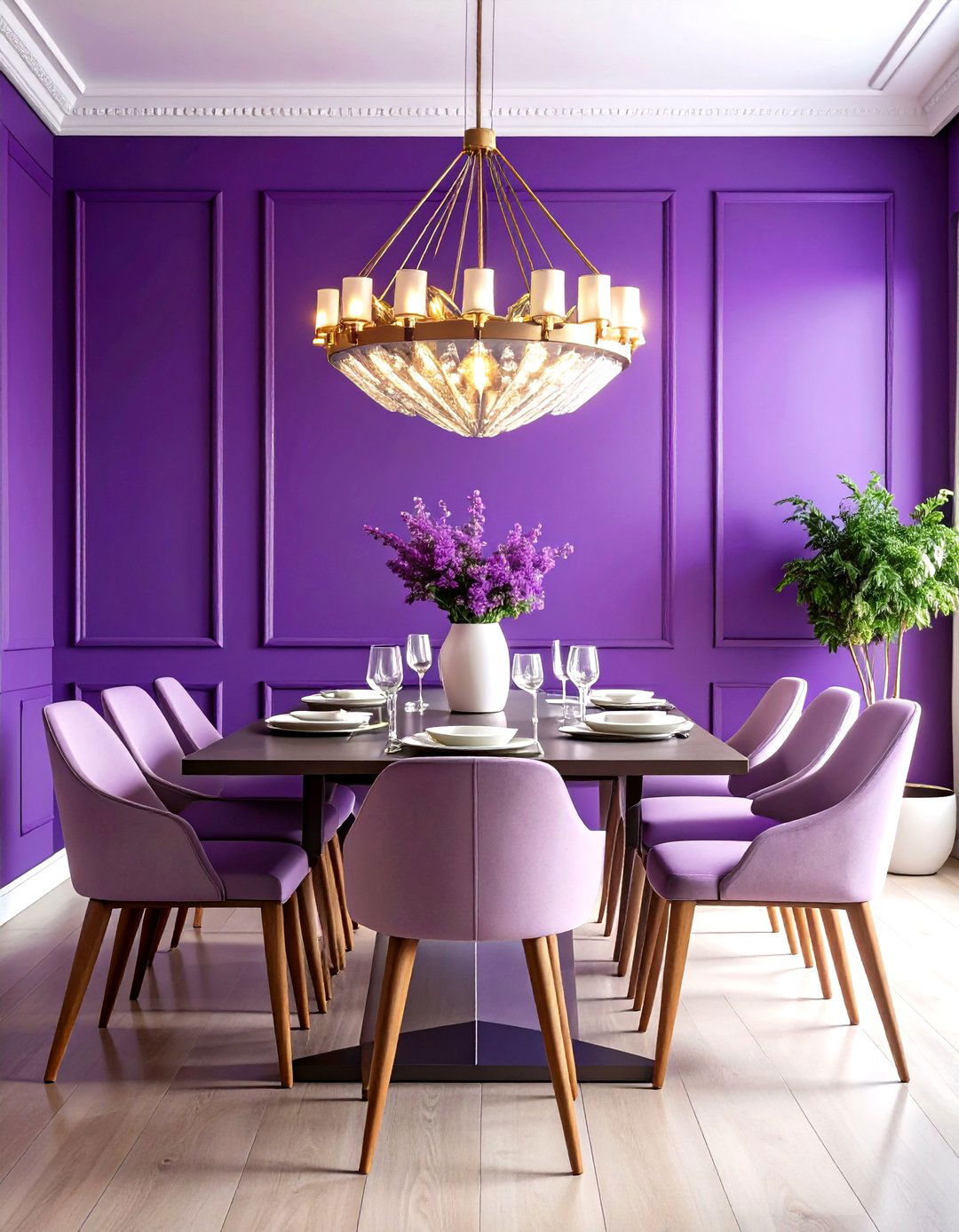 Contemporary Purple Dining Room with Statement Lighting - 20 Purple Dining Room Ideas