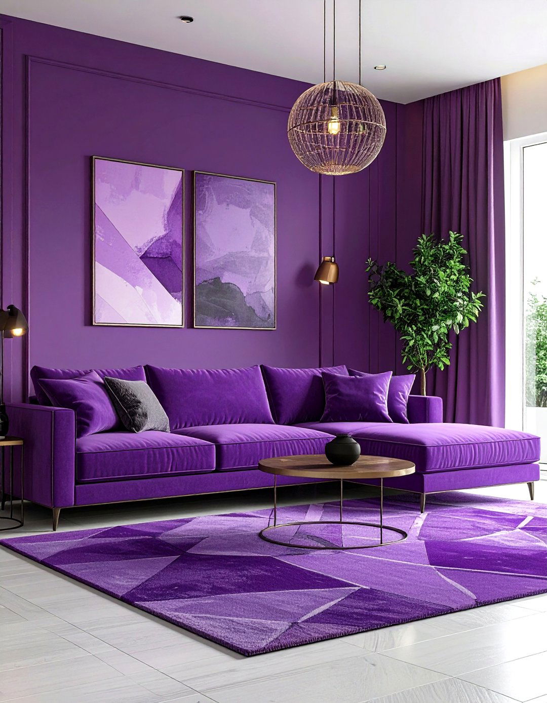 Contemporary Purple Living Room with Geometric Patterns - 20 Purple Living Room Ideas