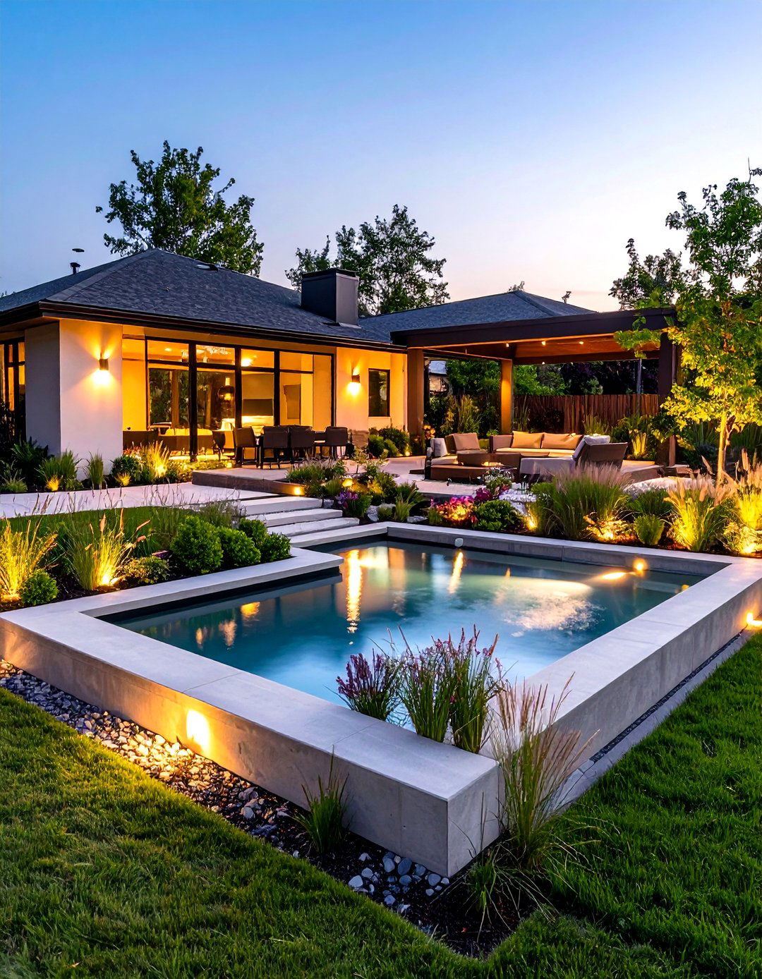 Contemporary Raised Pond Landscaping with Architectural Integration - 20 Pond Landscaping Ideas