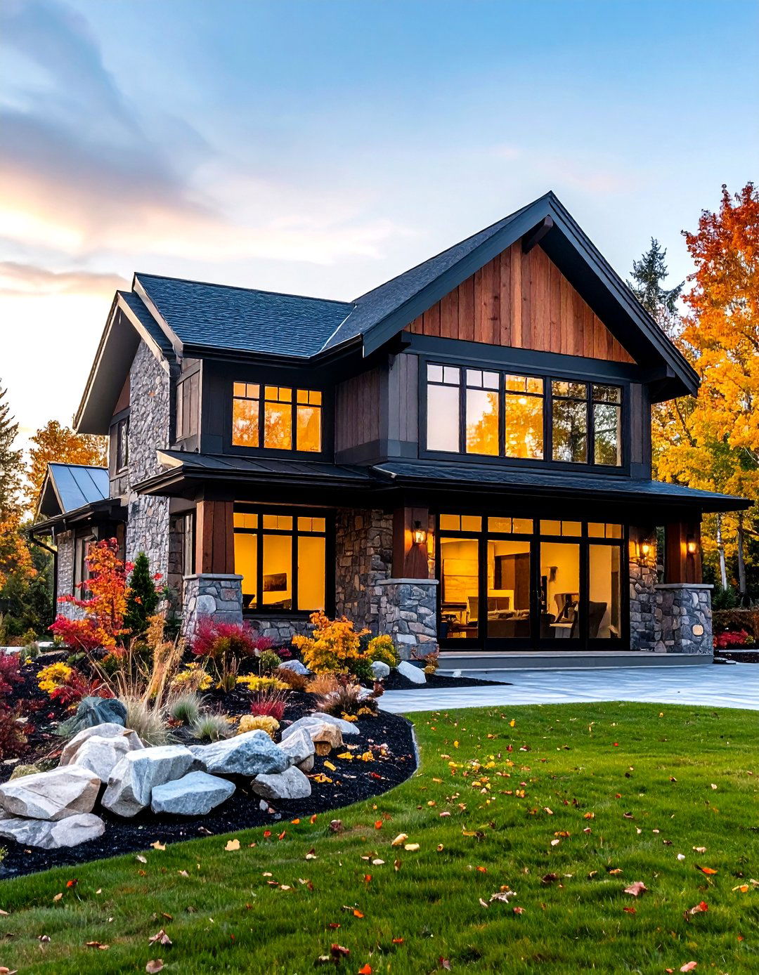 Contemporary Ranch House with Black Window Trim - 20 Houses With Black Windows