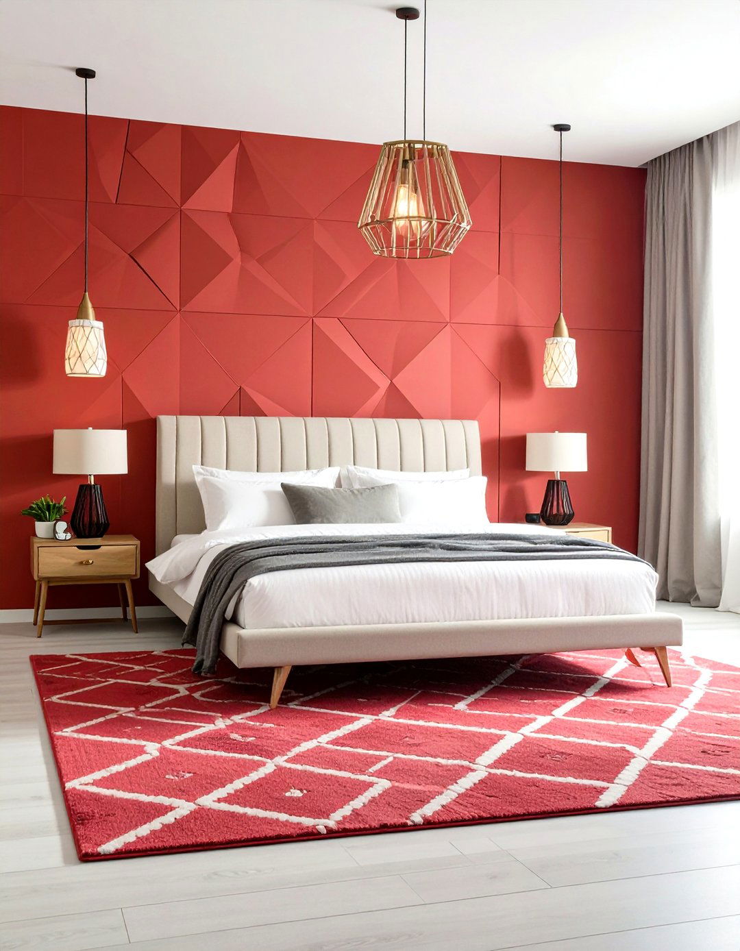 Contemporary Red Bedroom with Geometric Patterns