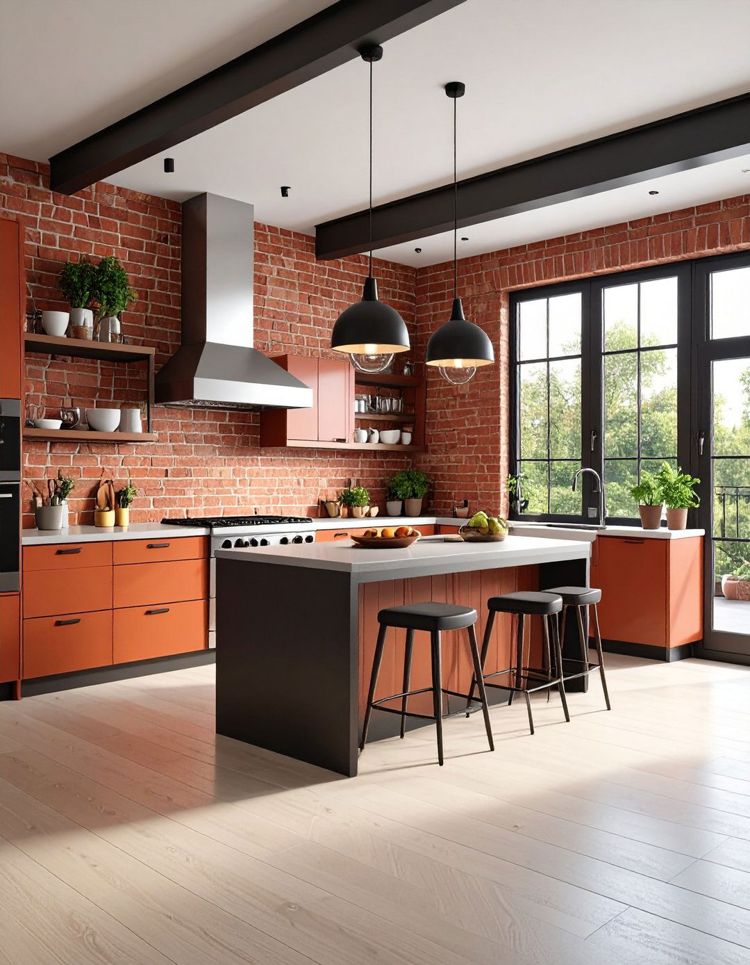Contemporary Red Brick Kitchen Artistic Statement - 20 Red Brick Kitchen Ideas