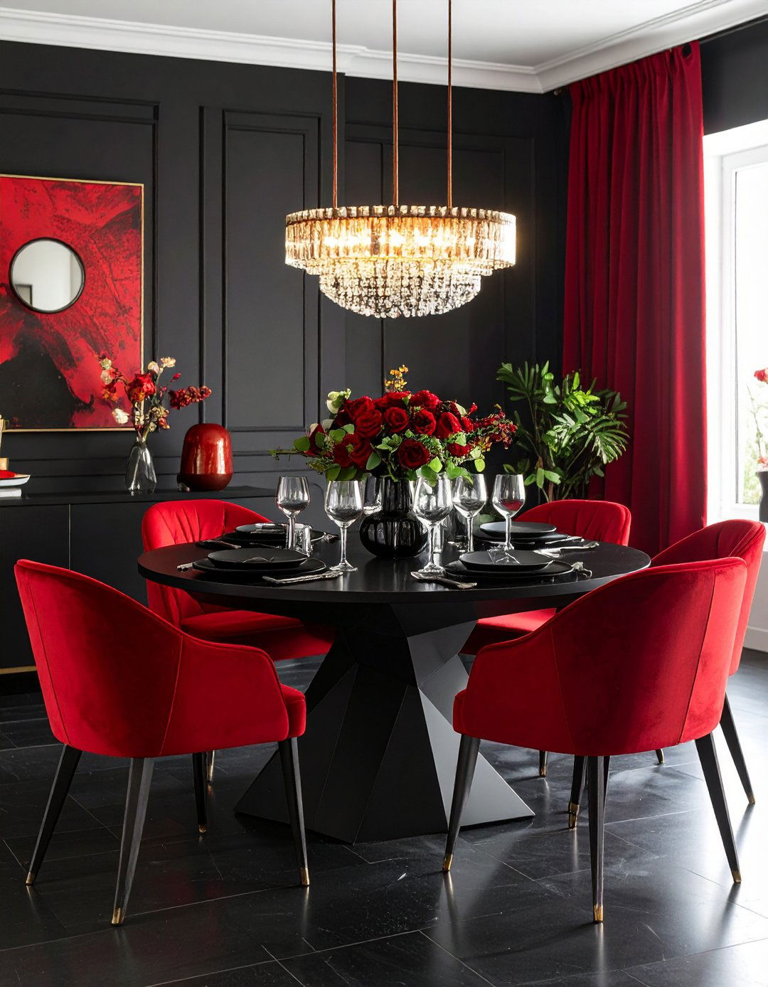 Contemporary Red and Black Dining Room - 20 Red Dining Room Ideas