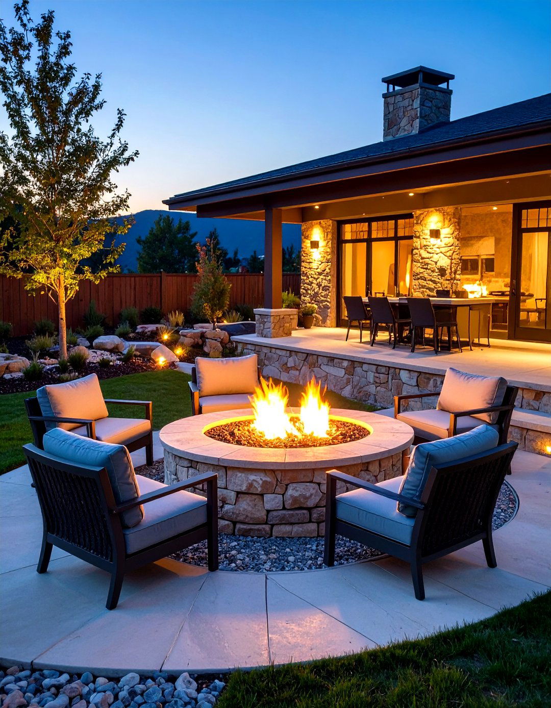 Contemporary Rock Landscaping Fire Feature - 20 Rock Landscaping Ideas
