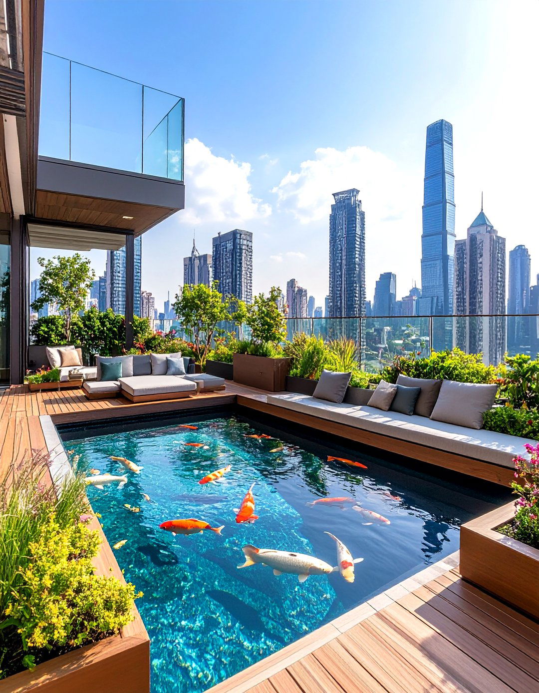 Contemporary Rooftop Koi Pond Garden - 20 Koi Pond Ideas