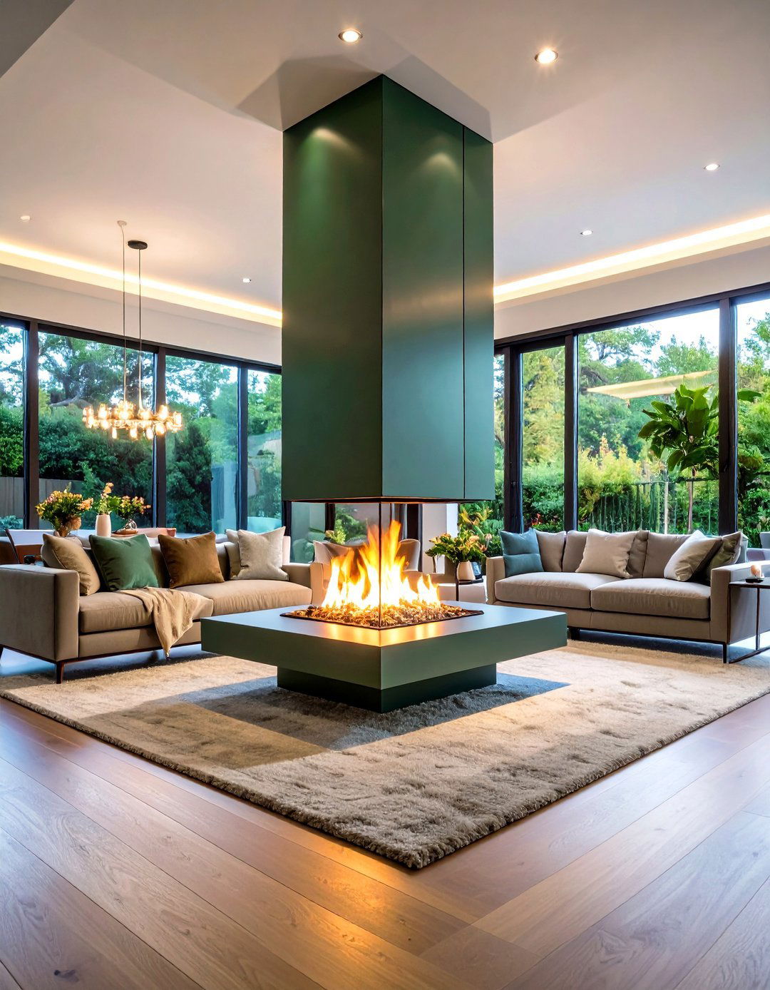 Contemporary Sage Green Floating Fireplace Design - 20 Sage Green Fireplace Ideas