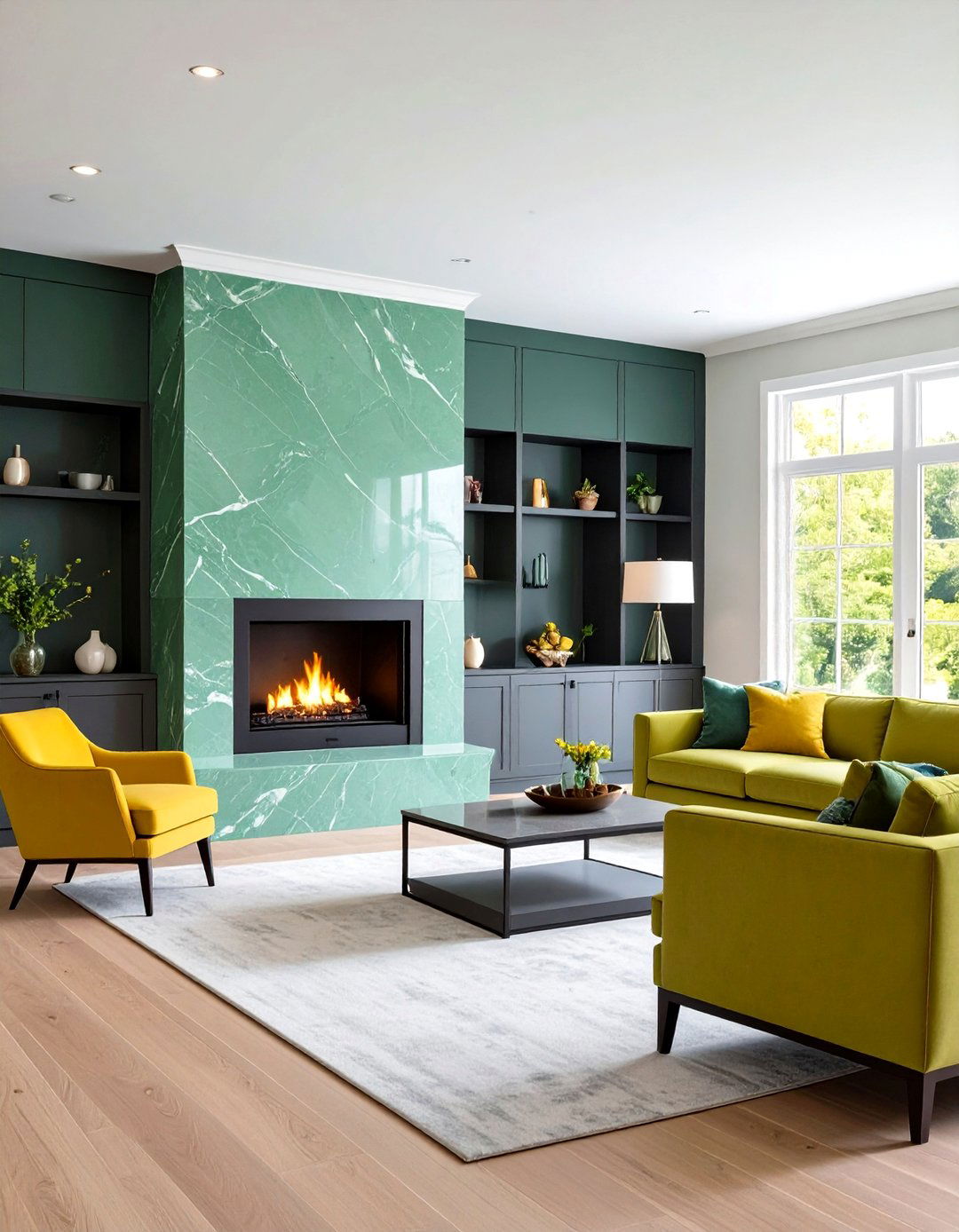 Contemporary Sage Green Marble Fireplace Suite - 20 Sage Green Fireplace Ideas