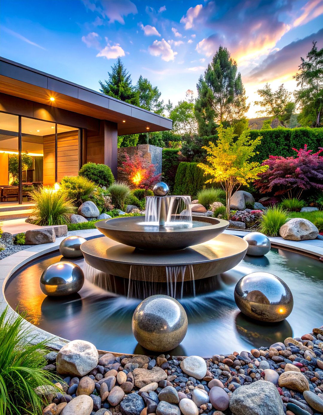 Contemporary Sculptural Water Feature with Moving Elements - 20 Water Feature Ideas