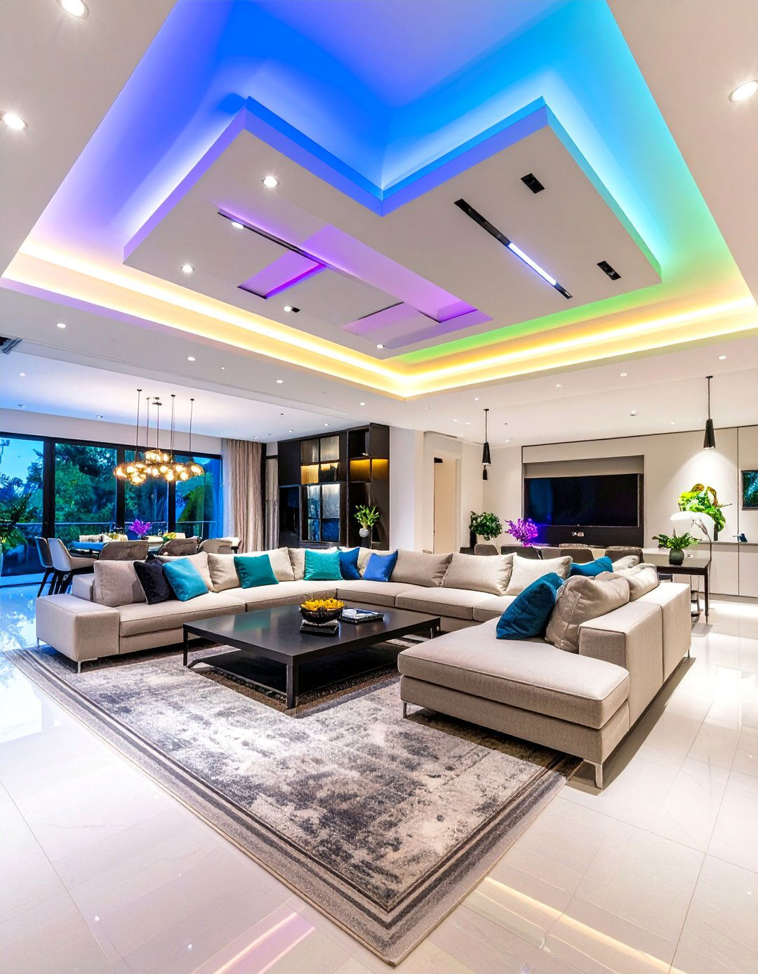 Contemporary Smart Living Room Ceiling Lighting with Color Changing LED Systems - 20 Living Room Ceiling Lighting Ideas