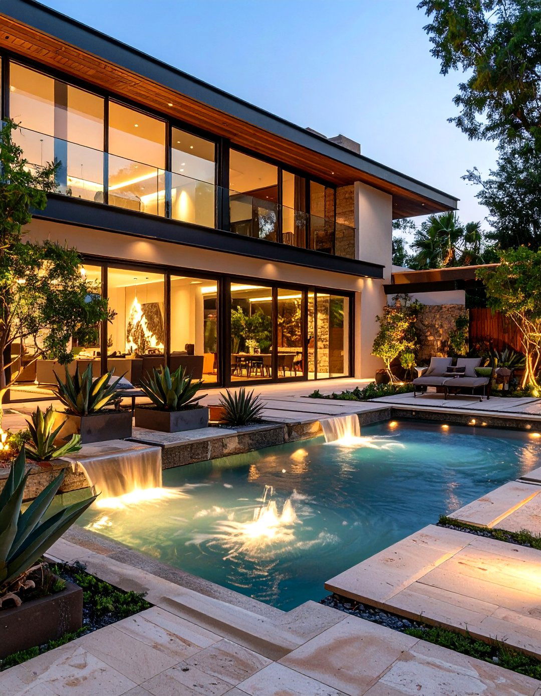 Contemporary Spanish Courtyard with Glass Wall Integration - 20 Spanish Courtyard Ideas