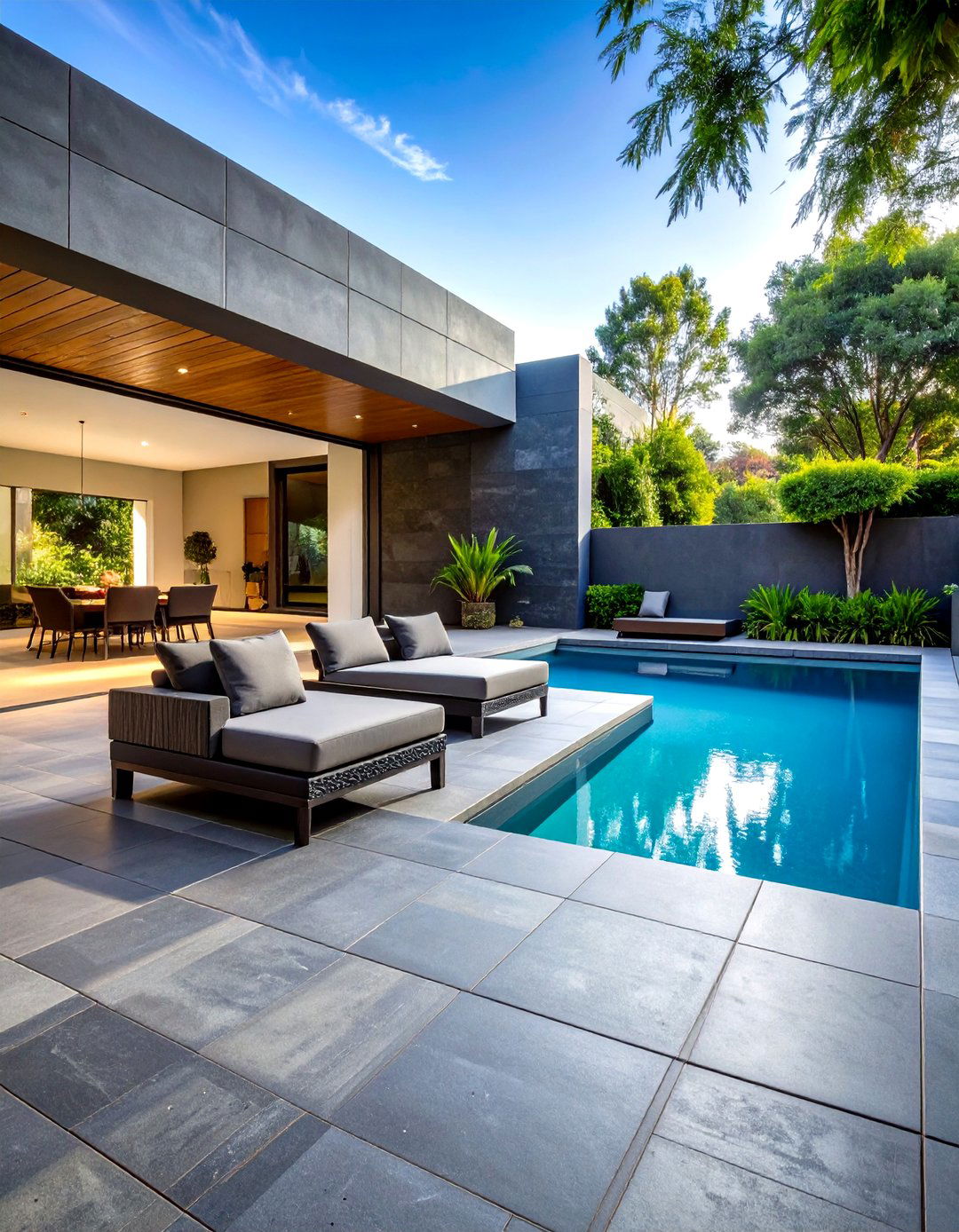 Contemporary Stacked Bond Pavers Around Pool Elegance - 20 Pavers Around Pool Ideas