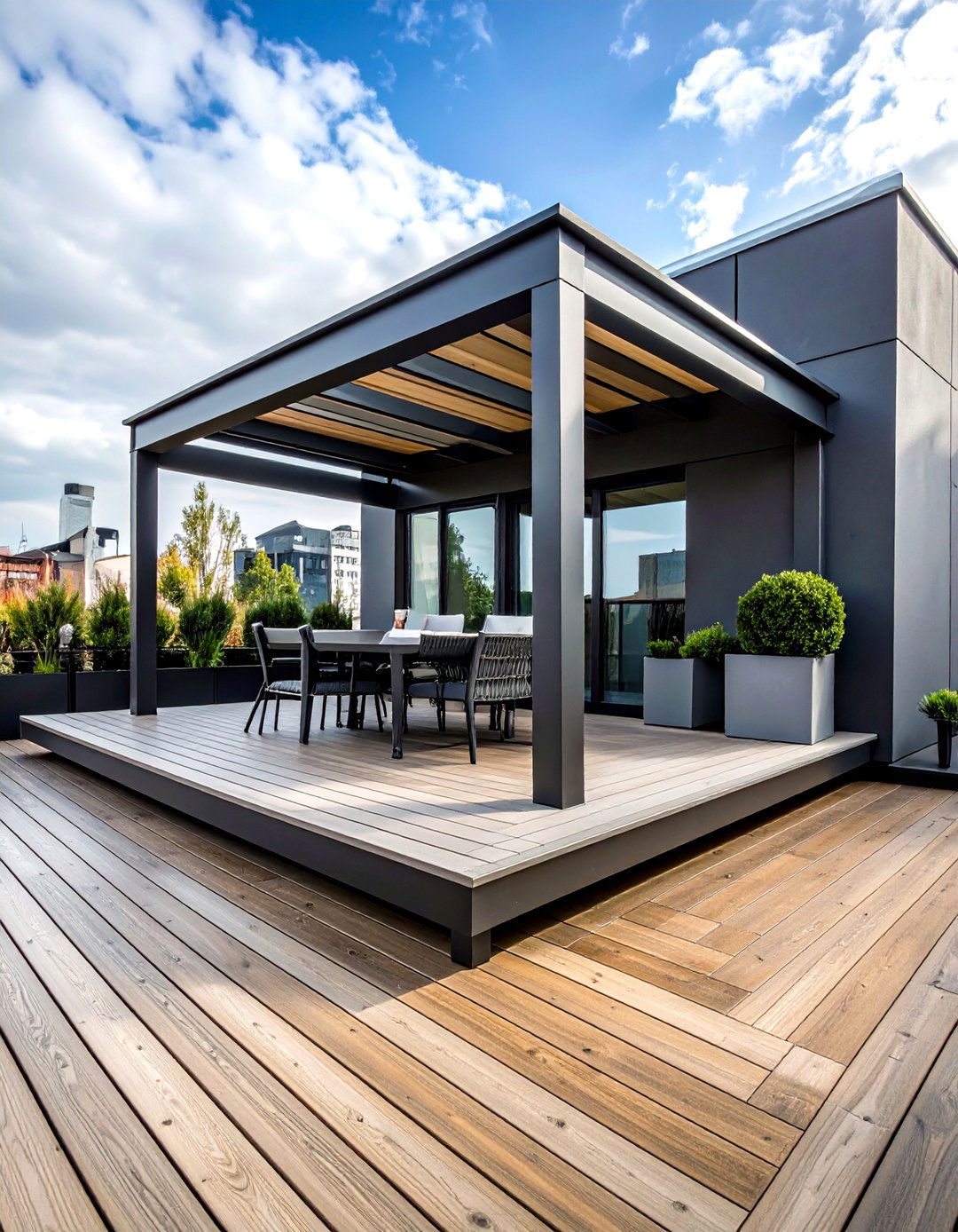 Contemporary Steel Patio Deck with Industrial Style - 20 Patio Deck Ideas