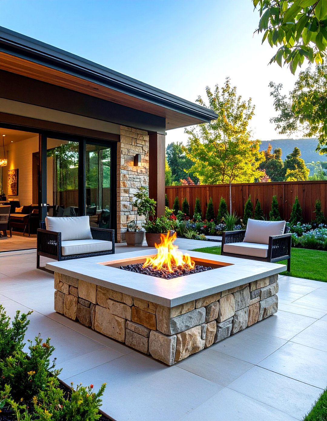 Contemporary Stone Encased Fire Bowl - 20 Stone Fire Pit Ideas