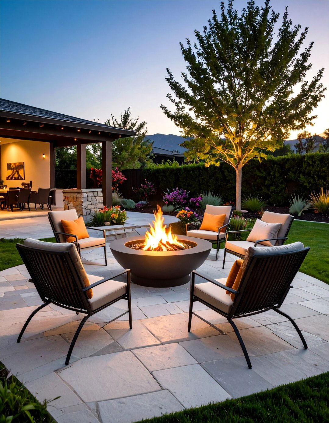 Contemporary Stone and Steel Fire Pit - 20 Stone Patio With a Fire Pit Ideas